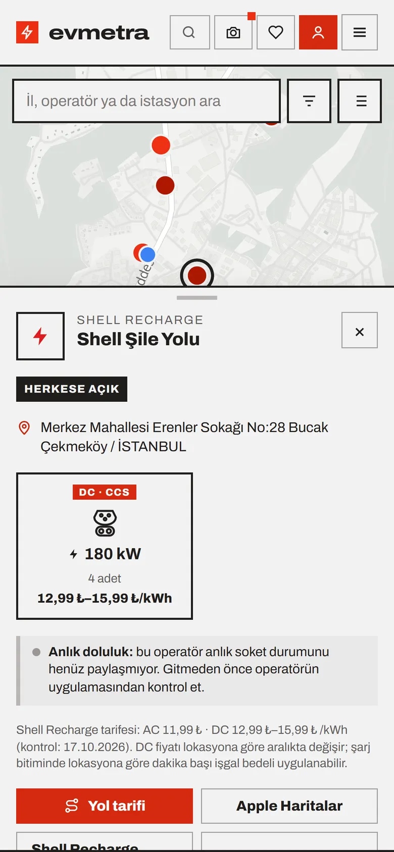 Mobilde şarj haritası